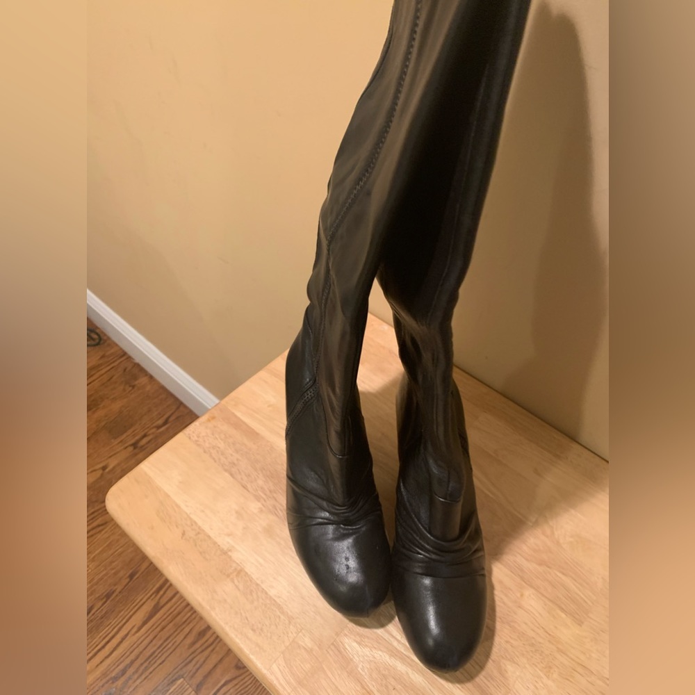 Ash tall, black, leather platform boots